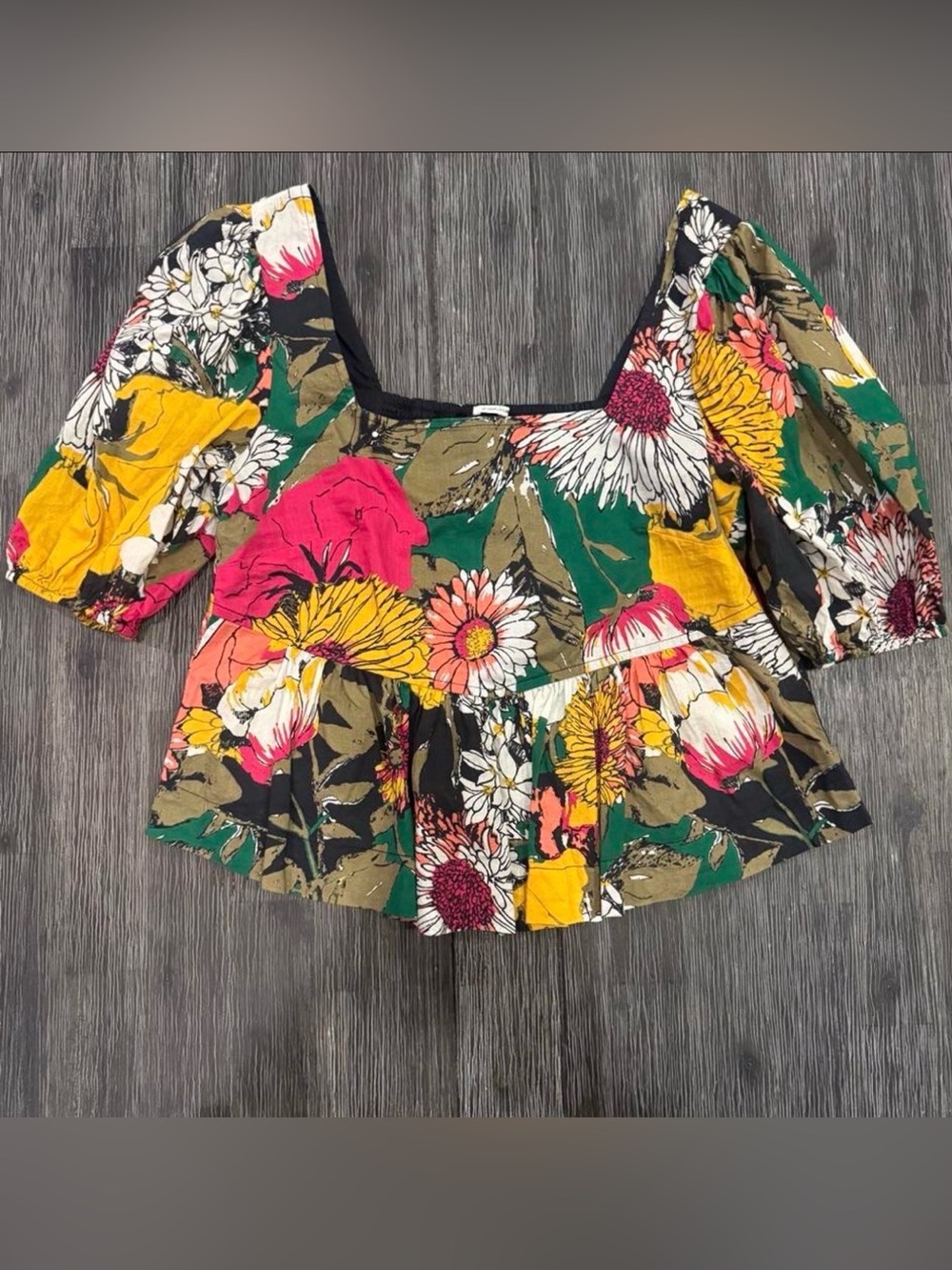 Floral Square-Neck Peplum Top - Multi